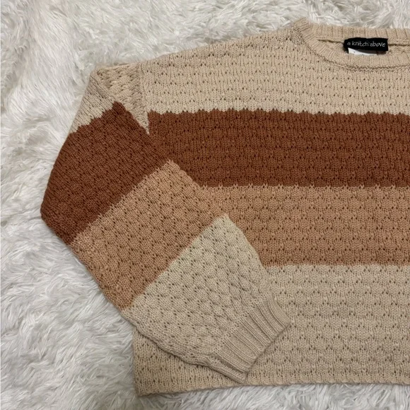 A Knitch Above Sweater Knit Sweater Striped Sweater Wavy Sweater Neutral Sweater - Picture 2 of 5